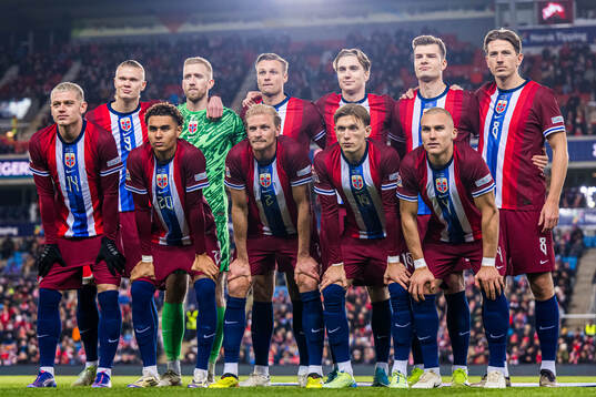 The starting eleven of Norway, from the top left; Erling