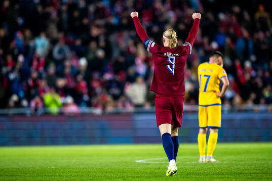 Erling Braut Haaland of Norway celebrates scoring 2-0