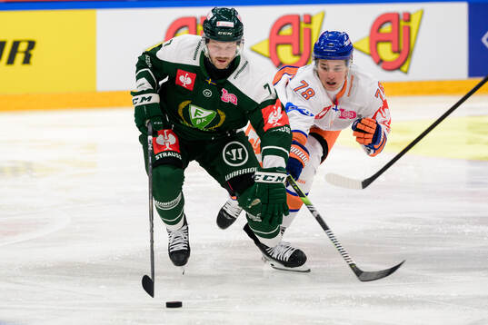 Axel Bergqvist of Färjestad and Benjamin Rautiainen of