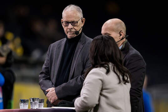 Lars Lagerbäck in the Viaplay studio ahead of the Nations League football match between Sweden and Azerbaijan on November 19, 2024 in Stockholm. 
