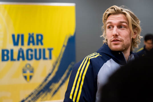 Emil Forsberg of Sweden in mixed zone