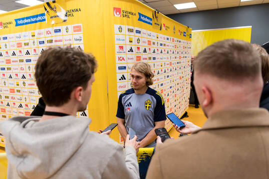 Sebastian Nanasi of Sweden in mixed zone