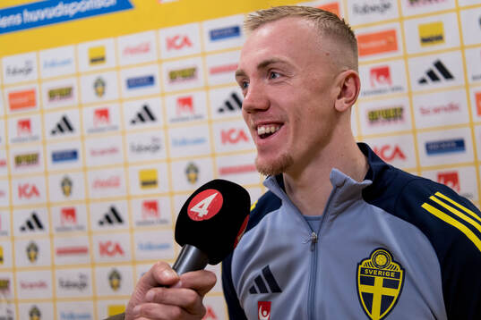 Isac Lidberg of Sweden in mixed zone after the Nations League football match between Sweden and Azerbaijan on November 19, 2024 in Stockholm. 
