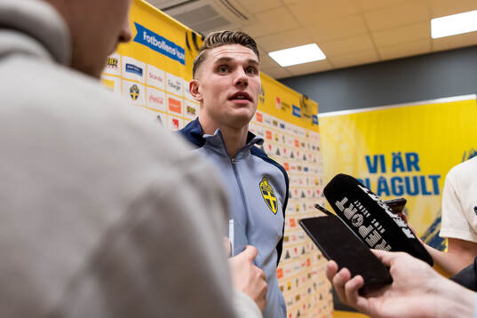 Viktor Gyökeres of Sweden in mixed zone
