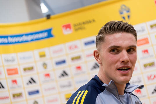 Viktor Gyökeres of Sweden in mixed zone