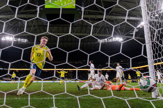 Viktor Gyökeres of Sweden celebrates after the 6-0 goal
