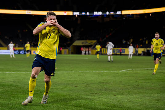 Viktor Gyökeres of Sweden celebrates the 5-0 goal