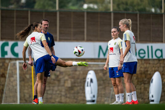 Rusul Rosa Kafaji, coordinator Magnus Andersson, Hanna Wijk and Hanna Lundkvist of the Swedish women's national football team