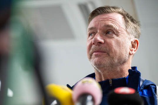 Head coach Peter Gerhardsson of the Swedish women's national football team is interviewed