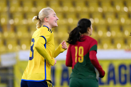 Wilma Leidhammar of Sweden celebrates after scoring 4-0