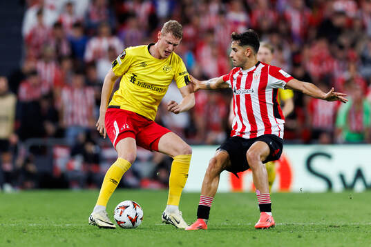 Emil Holten of Elfsborg and Benat Prados of Athletic Bilbao