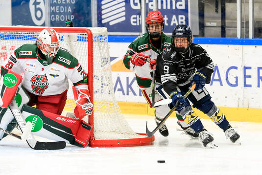 Modos målvakt Andrea Brändli och HV71s Jenna Raunio