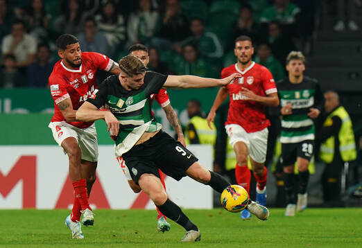 Viktor Gyokeres of Sporting CP with Adriano Firmino of CD Santa Clara