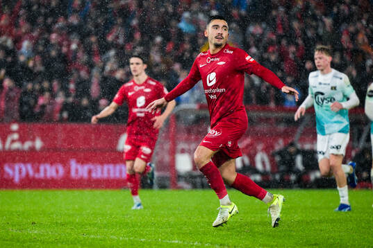 Niklas Castro of Brann celebrates after scoring 1-1