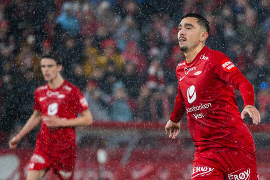 Niklas Castro of Brann celebrates after scoring 1-1