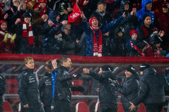 Eirik Horneland, head coach of Brann, celebrates at the