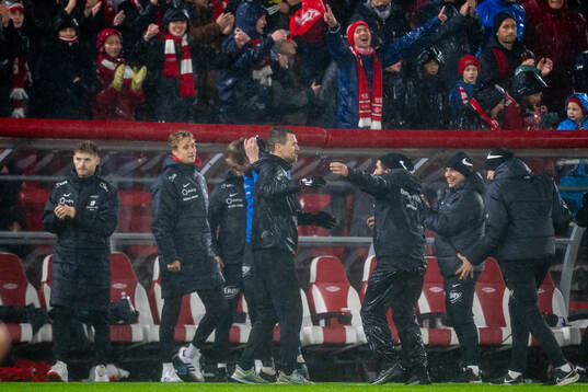 Eirik Horneland, head coach of Brann, celebrates at the