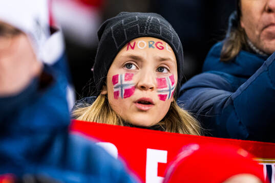 Spectators in the stands ahead of the UEFA Women's Euro Qualifier second round play-off football match between Norway and Northern Ireland on December 3, 2024 in Oslo. 