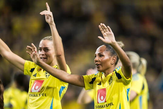 Fridolina Rolfö and Madelen Janogy of Sweden celebrating
