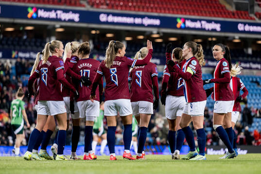 Players of Norway celebrate after the 1-0 goal