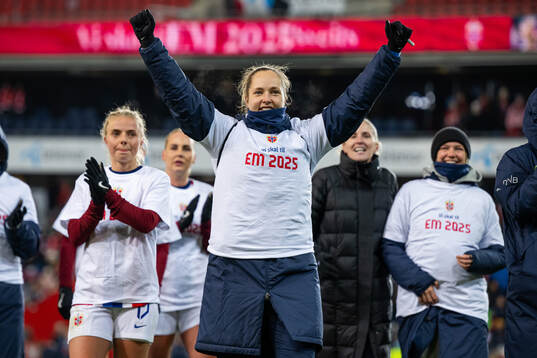 Goalkeeper Aurora Mikalsen of Norway celebrates