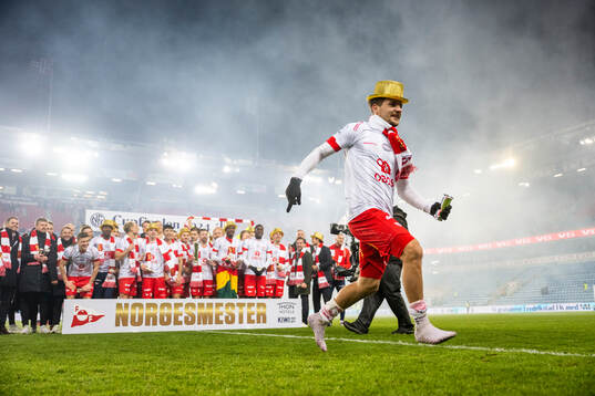 Brandur Hendriksson Olsen of Fredrikstad celebrates