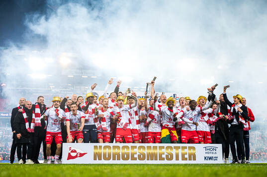 Players of Fredrikstad celebrates with the trophy