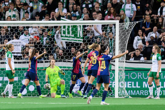 Ewa Pajor of Barcelona celebrates after scoring 0-2