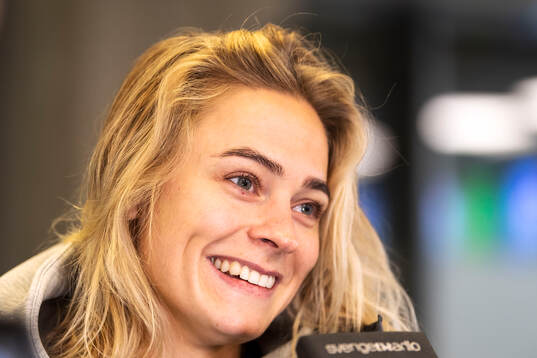 Fridolina Rolfö of Barcelona in the mixed zone