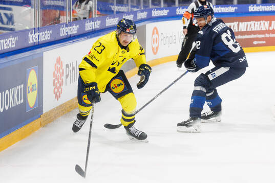 Lucas Wallmark of Sweden in the ice hockey game between
