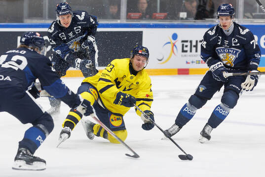 Lucas Wallmark of Sweden in the ice hockey game between