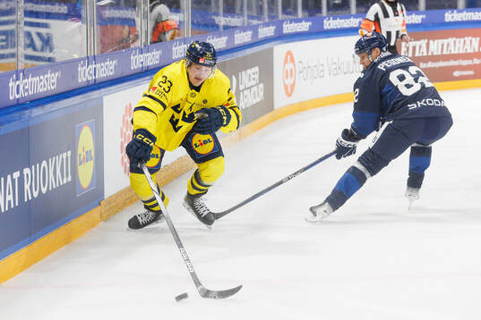 Lucas Wallmark of Sweden in the ice hockey game between