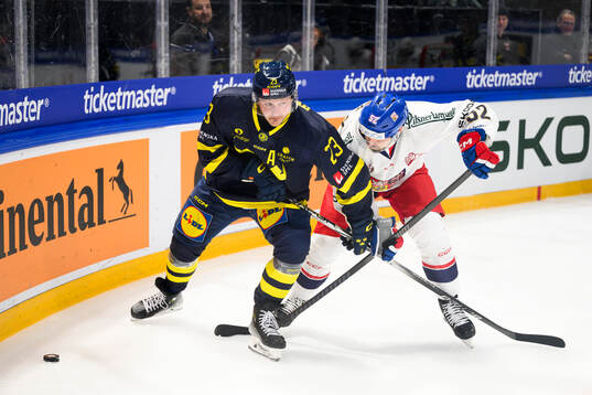 Lucas Wallmark of Sweden in the ice hockey game between