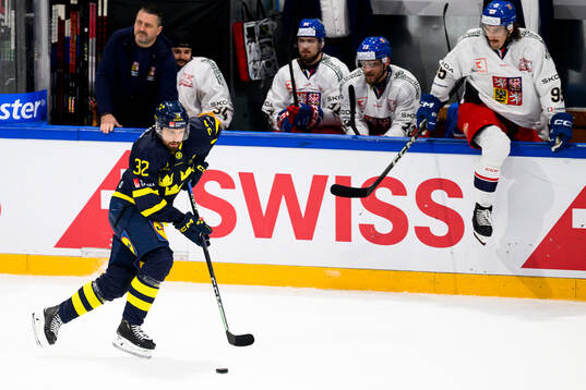 Lukas Bengtsson of Sweden in the ice hockey game between