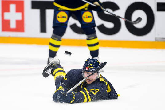 Lucas Wallmark of Sweden in the ice hockey game between