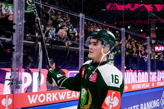 Alexander Ljungkrantz of Färjestad celebrates