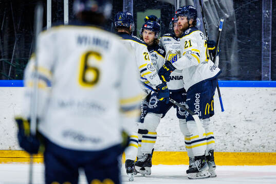 Södertäljes Nicolai Meyer jublar med lagkamrater