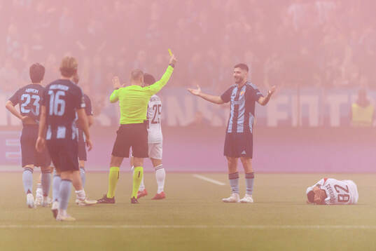 Besard Sabovic of Djurgården receives a yellow card
