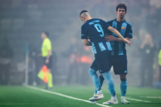 Gustav Wikheim and Haris Radetinac of Djurgården