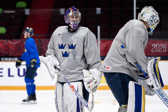 Goaltender Melvin Strahl and goaltender Marcus Gidlöf of