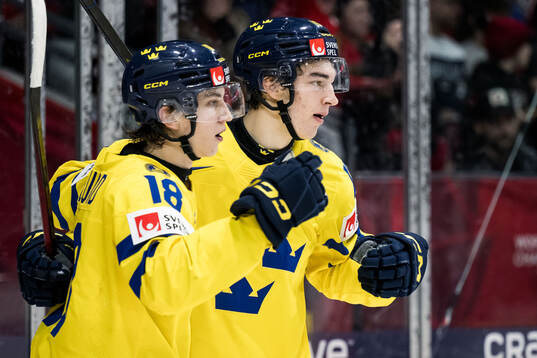 Victor Eklund and David Edstrom of Sweden celebrate
