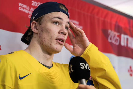 Anton Wahlberg of Sweden in mixed zone
