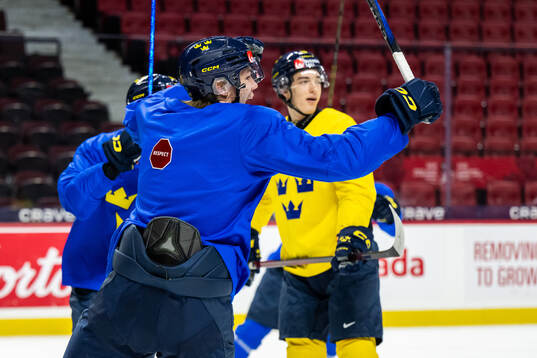Anton Wahlberg of Sweden celebrates at a practice session