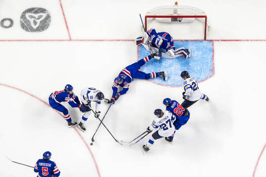 Teddy Stiga, Carey Terrance, goaltender Trey Augustine and