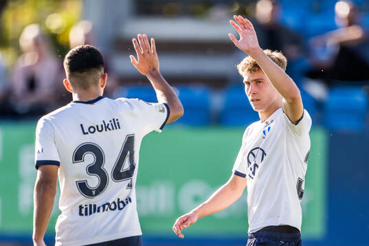 Zakaria Loukili and Hugo Bolin of Malmö FF celebrates after 1-1