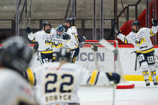 HV71s Hilda Svensson, målvakt Viktorie Svejdova och Elin