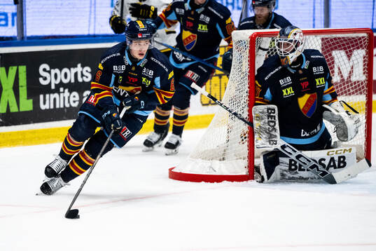 Djurgårdens Mattias Hävelid och målvakt Hugo Hävelid
