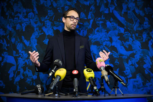 Tobias Tibell, acting general secretary of the Swedish Football Association, at a press conference following the decision to terminate the assignment of general secretary Andrea Möllerberg,