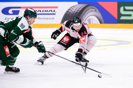 Marian Studenic of Färjestad  and Aaron Irving of Sparta