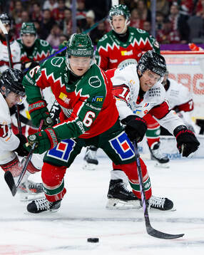 Frölundas Filip Hasa och Malmö Redhawks Matias Lassen